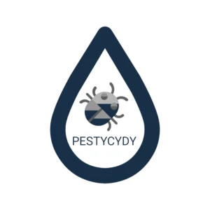 Grafika usługi badania ścieku przedstawia symbol kropli wody, w której znajduje się szary owad (pestycydy).