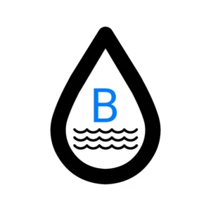 Grafika usługi badania wody przedstawia symbol kropli wody, w której znajduje się niebieska litera "B".