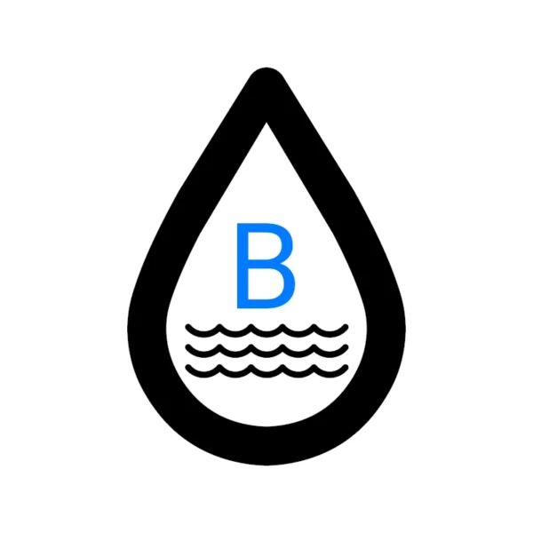 Grafika usługi badania wody przedstawia symbol kropli wody, w której znajduje się niebieska litera "B".