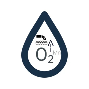 Grafika usługi badania ścieków przedstawia kroplę wody, w której jest napis "O2" i strzałka skierowana w górę.