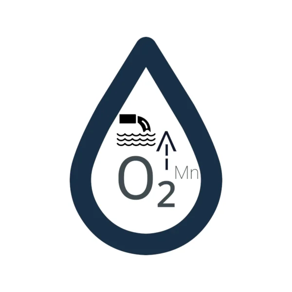 Grafika usługi badania ścieków przedstawia kroplę wody, w której jest napis "O2" i strzałka skierowana w górę.