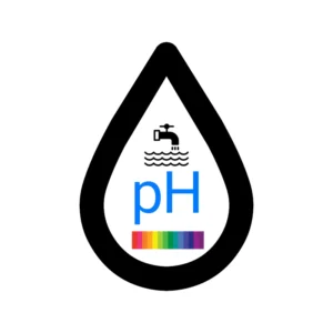 Grafika usługi fizykochemicznego badania wody przedstawia kroplę wody, w której jest napis "pH" i skala pH.