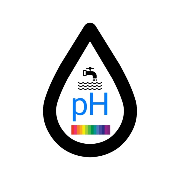 Grafika usługi fizykochemicznego badania wody przedstawia kroplę wody, w której jest napis "pH" i skala pH.