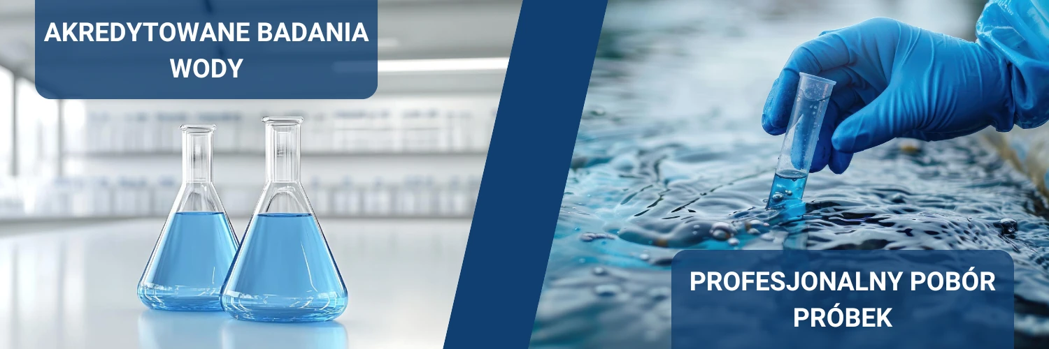 Slider o usłudze akredytowanych badań wody i profesjonalnym poborze próbek wody, przez certyfikowanego próbkobiorcę.
