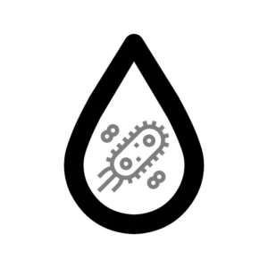 Grafika usługi mikrobiologicznego badania wody przedstawia kroplę wody, w której jest się bakteria Clostridium perfringens.