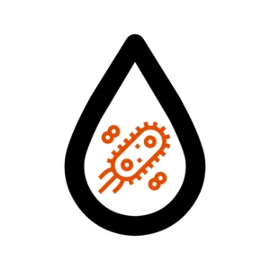 Grafika usługi mikrobiologicznego badania wody przedstawia kroplę wody, w której jest się bakteria Escherichia coli.
