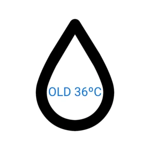 Grafika usługi mikrobiologicznego badania wody przedstawia symbol kropli wody, w której znajduje się napis "OLD 36°C".